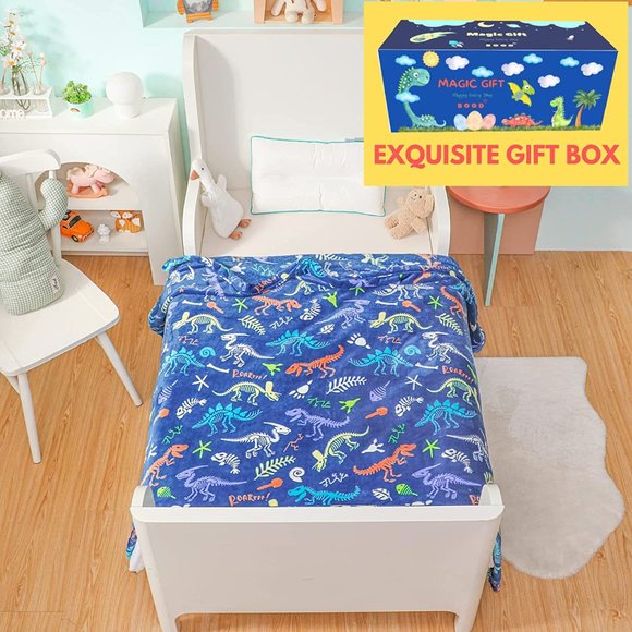 Bood Glow in The Dark Minky Fleece Dinosaur Kids Blanket - Picture 3 of 4